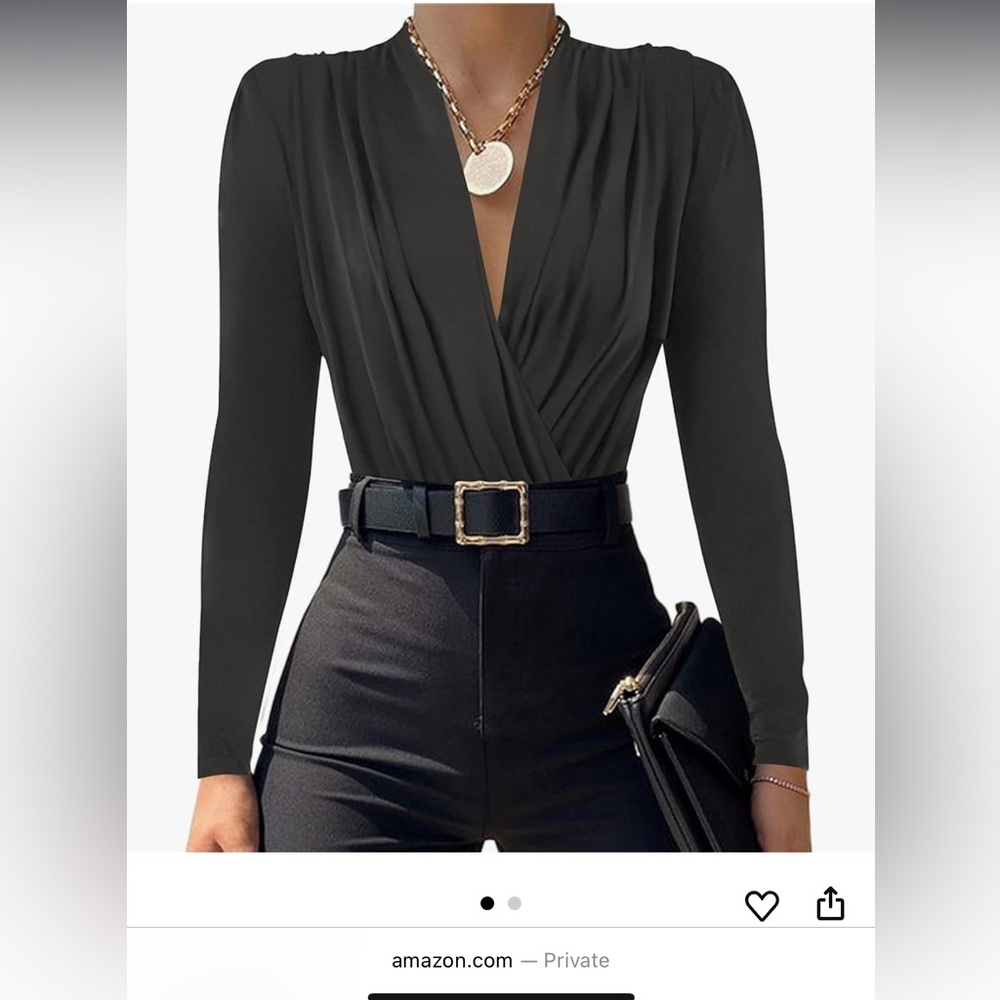 Black Wrap Ruched Long Sleeve Bodysuit